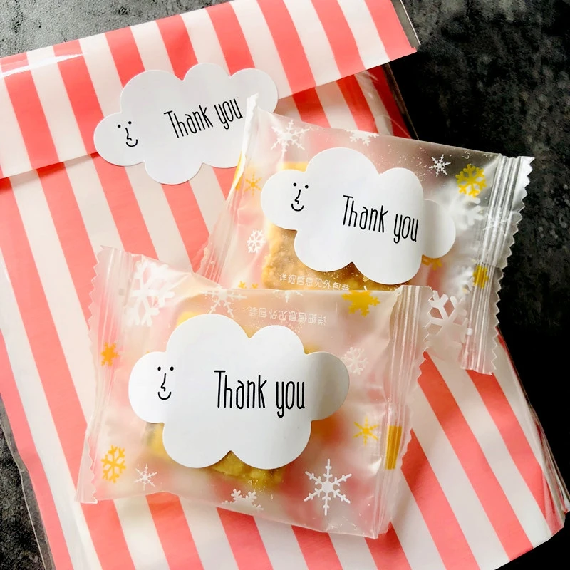 80Pcs Thank You White Cloud Handmade Cake Packaging Sealing Label Kraft Sticker Baking DIY Gift Box Smiley Face Stickers | Канцтовары