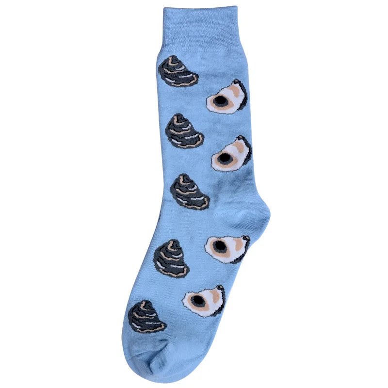 Мужские носки с забавным рисунком осьминога Креветки морепродукты красочные Happy Harajuku личность хип-хоп уличный стиль мужские скейт хлопковые носки - Цвет: Blue Oyster
