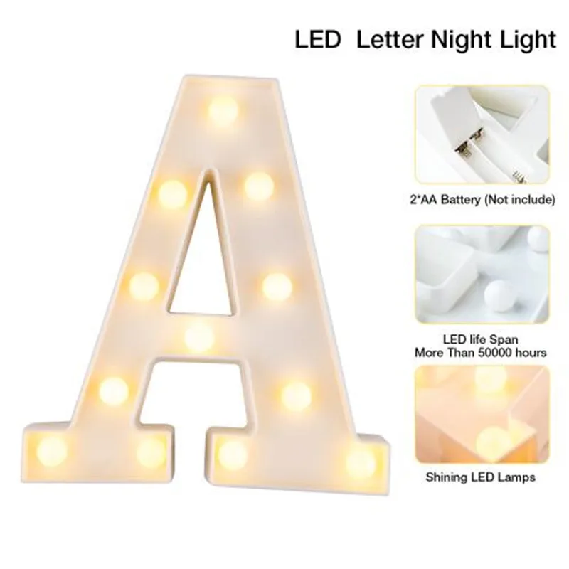 DIY LED Night Light Plastic Letter Marquee Sign Alphabet Lamp Home Club Wall Decor Christmas Wedding Party Holiday Decorations  (7)
