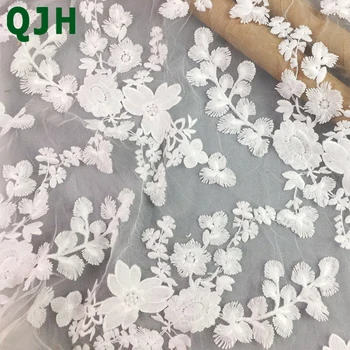 

Fashion Women Chiffon Lace Fabrics for Dress,White Three-dimensional Embroidered Wedding Patchwork Sewing Material Cloth yx609