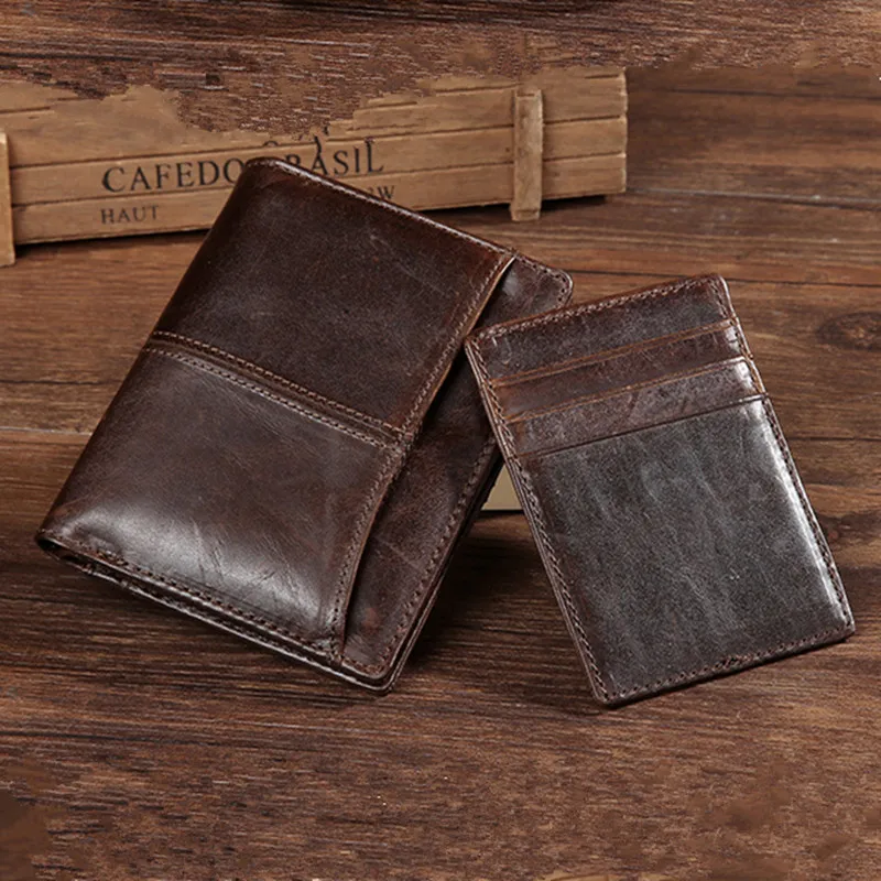 

Retro 100% Real Cowskin Men's Short Design Wallet Horizontal Genuine Leather Men's Coin Purse Vintage Cowhide Men's Wallet Purse