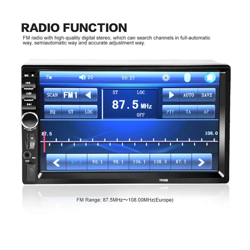 Bluetooth 7'' HD Double 2DIN Car In-Dash Touch Screen with Wireless Remote Control Car Stereo FM MP3 MP5 Radio Player