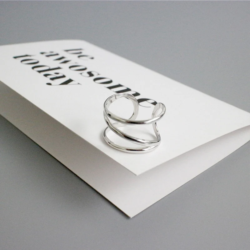 S925 стерлингового серебра моды личности шикарный простой три слоя линии открытие кольцо