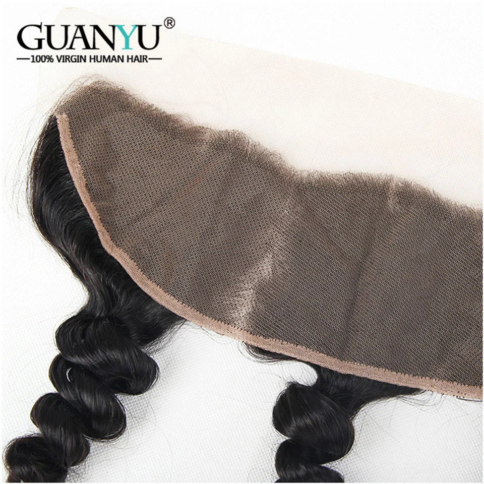 Guanyuhair Peruvian Hair Bundles Loose Wave Human Hair Extensions 3 Bundles With Frontal Closure Ear to Ear Remy Natural Color