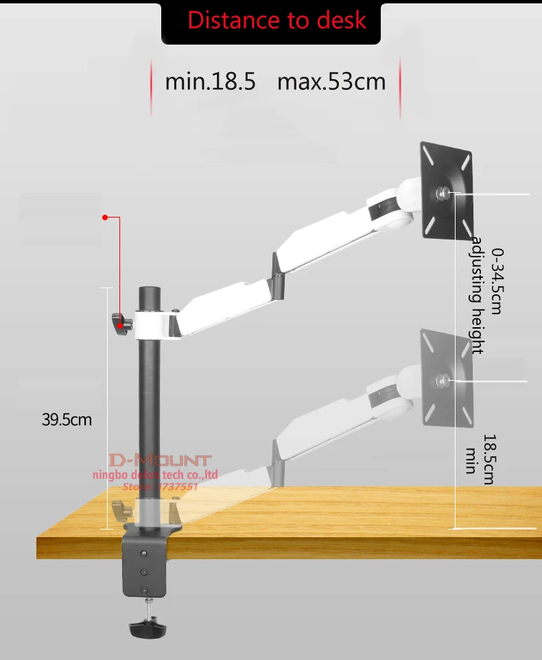 DLM-TS102D, белая сталь, поворот на 360 градусов, полное движение, 10-27 дюймов, двойной монитор, настольная подставка, двойной компьютерный стол, поддержка ПК, кронштейн для компьютера