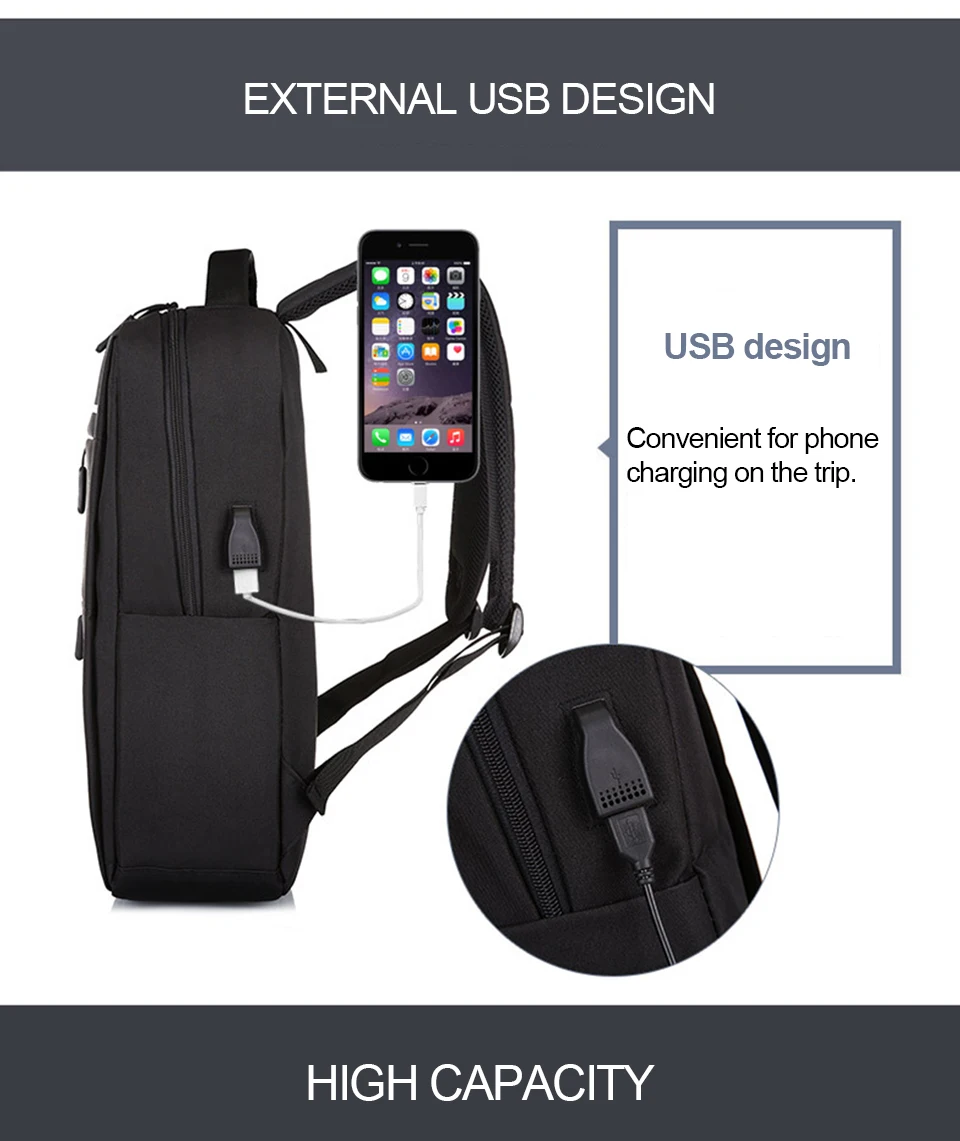 3 USB Charging Men Backpack Backpacks Laptop 15.6'' Women Backpacking Waterproof Business Travel Bagpack Notebook School Bag Pack