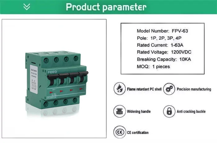 Feeo FPV-63 4P 1000V 6A 10A 16A 20A 25A 32A 40A 50A 63A MCB мини автоматический выключатель постоянного тока TUV& CE сертификат