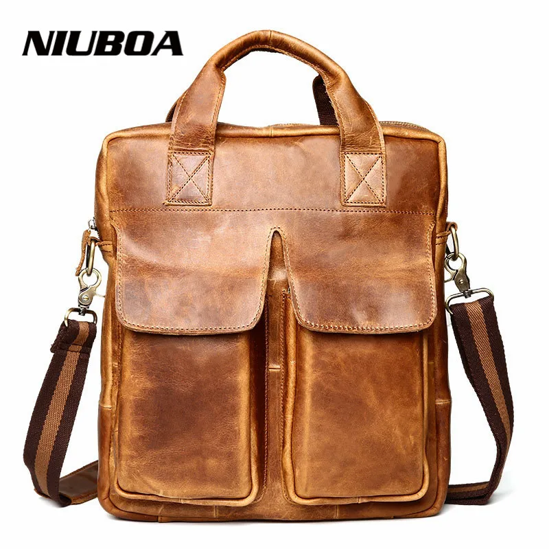 Genuine Leather Shoulder Bag Men Leather Briefcase Business Handbag Fashion Office Messenger Bag Crazy Horse Single Shoulder Bag angel horse leather woman shoulder bag fashion genuine leather women shoulder cross bag leather leisure single shoulder bags
