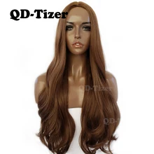 QD-Tizer каштановые волосы парик длинные тела волна парик на шелковой основе Glueless термостойкие волокна волос#8 цвет синтетические парики для черных женщин