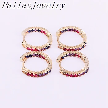 

6Pairs Micro Pave Colorful Zirconia Gold Color Circles Hoops Earrings Rainbow Charm CZ NEW Earring For Women