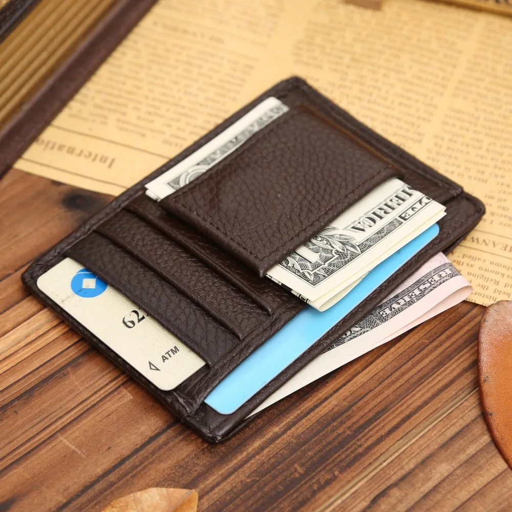 

Men Money Clips Cow Genuine Leather Wallet Magnet Clamp Casual Small Card Wallet Male Credit Card Holds Multi Pockets Purse