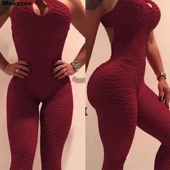 

Maoxzon Jacquard Sexy Club Halter Backless Thin Slim Rompers Womens Jumpsuits Ioga Workout Hip Push Up Skinny One Piece Pants