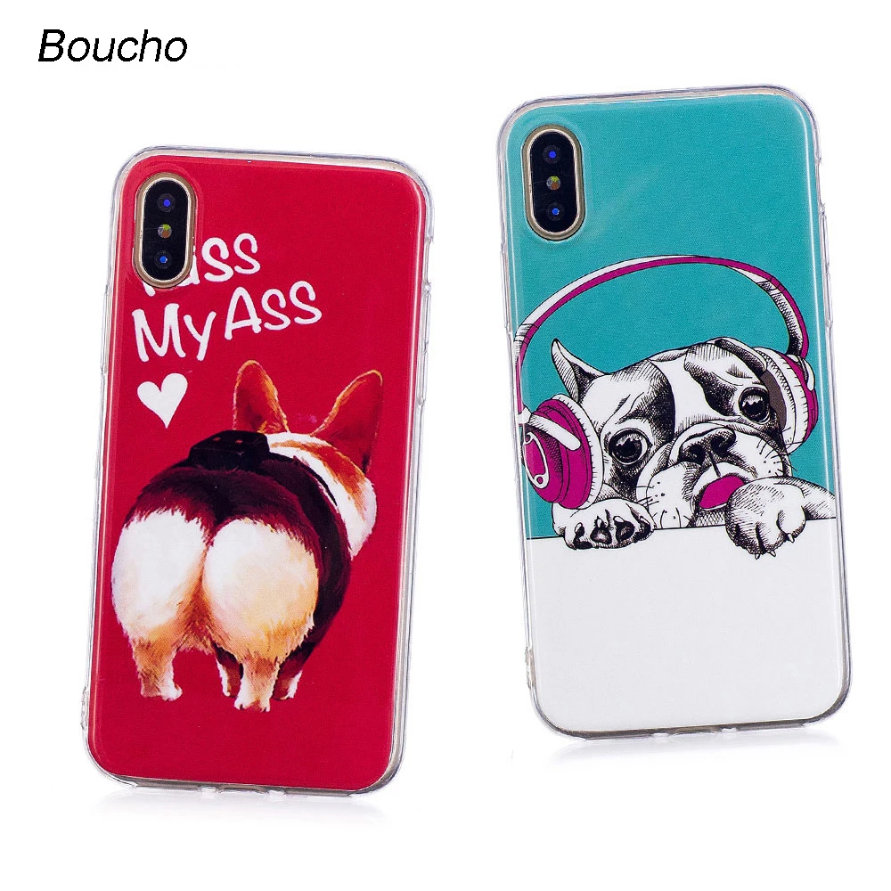 Boucho мягкий чехол для iPhone X задняя крышка прекрасный кот собака шаблон телефона