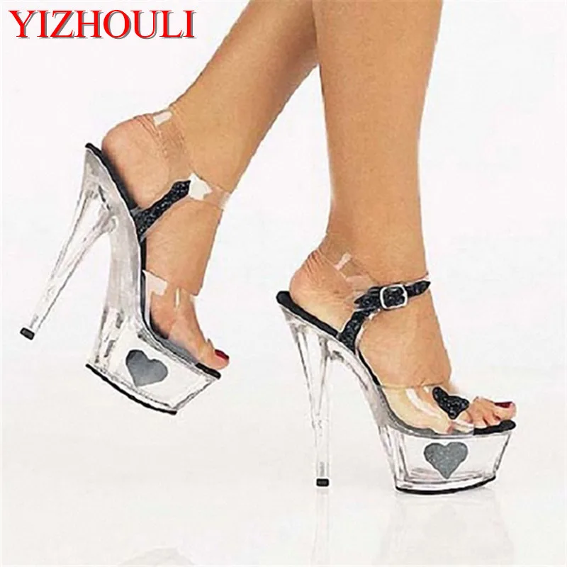 6 inch Women's sweet crystal shining heart Platform Pumps ultra high
