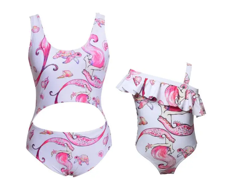 

Mermaid Daughter Mother Swimwear Family Matching Outfits Set Girls Pink Women Swimsuit Bikini Set Beachwear Holiday Bathing