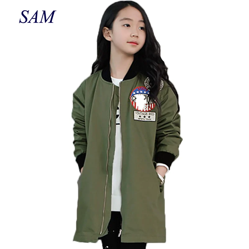 

2019 Big Girls Spring and Autumn Fashion Coats Kids casual baseball uniform girl jacket Long Zipper Pattern Outerwear Clothes