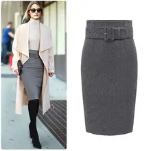 Осенняя и зимняя Европейская Новая модная Толстая шерстяная сумка, юбка на бедрах, серая, черная, винно-красная, винтажная Женская юбка Хепберн