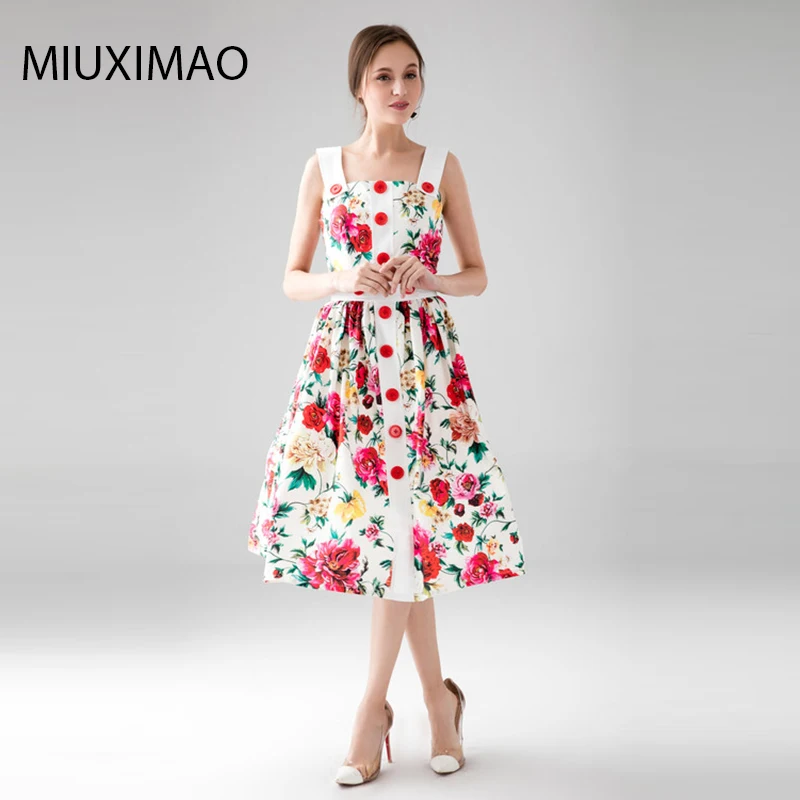 

Custom Plus Size Dress S-7XL Spring&Fall Fashion Spaghetti Strap Women's Flower Printed Elegant SlimKnee-Length Dress Women