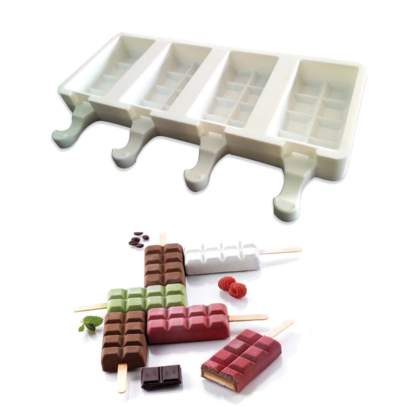 

4 Grids Silicone Popsicle Ice Pops Cream Molds DIY Candy Bar Form Maker DIY Frozen Ice Lolly Mould Freezer Ice Cream Maker