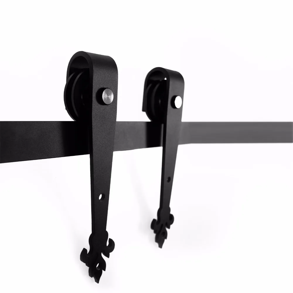 LWZH 14ft/15ft Rustic Style Black Steel Classic Sliding Barn Door Hardware Barn Wood Door Sliding Track Kit for Single Door