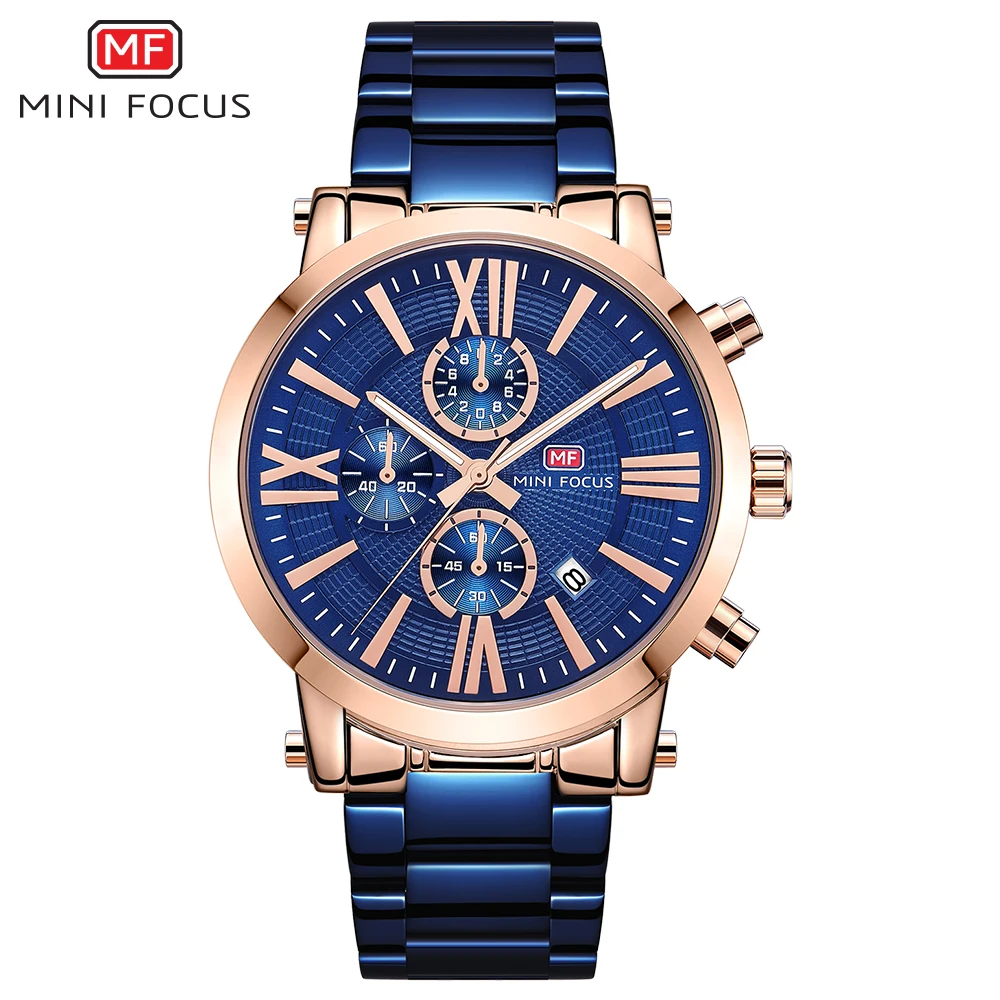 

MINI FOCUS Men's Chronograph Watches Luxury Business Dress Quartz Watch for Man Waterproof Relogios Masculino Clock 0219G Blue