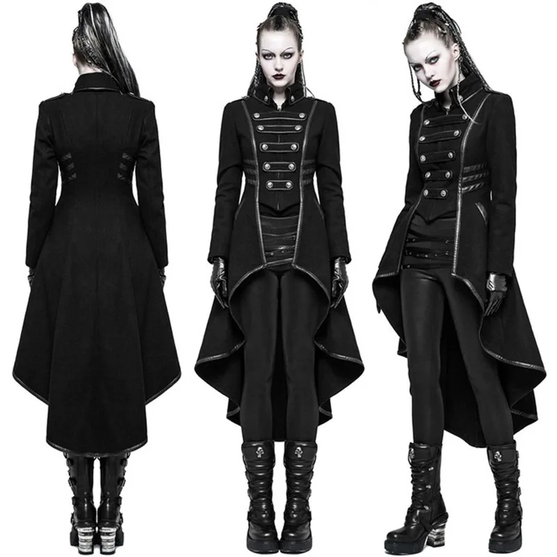 Clearacne Hengshikeji Plus Size Long Coats for Women Vintage Steampunk Overcoats Gothic Buttons Ladies Retro Jackets Outwear 
