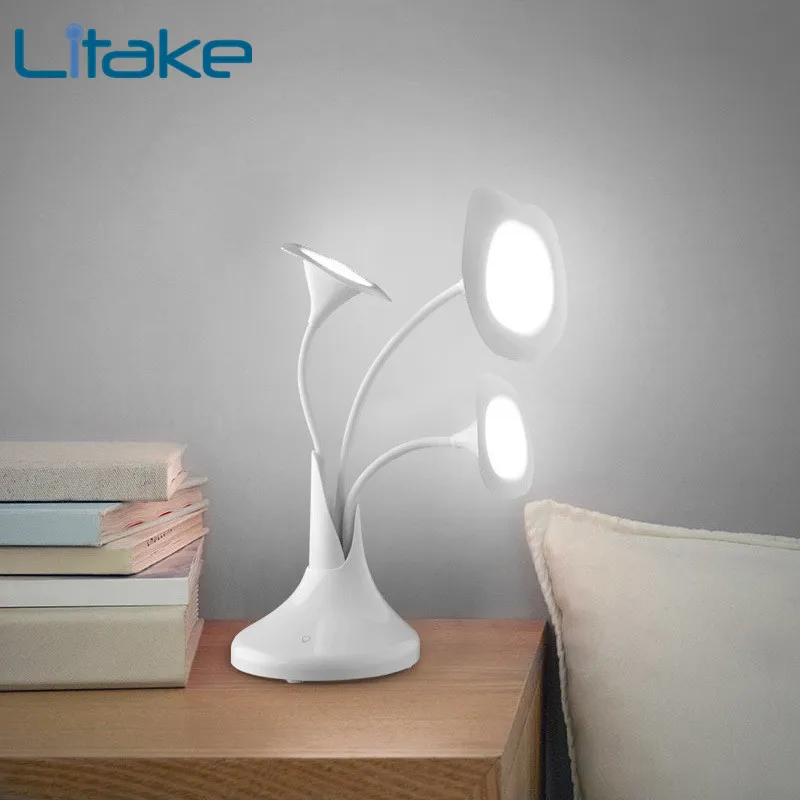 

Litake Flower Touch Desk Lamp Morning Glory New Office Table Lighting Eye Protection Desk Lamps 3 Flower Recharging LED Light