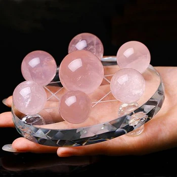 

WBY---522+++Natural light pink crystal ball seven ornaments Wang peach marriage wedding gift powder feng shui ornaments