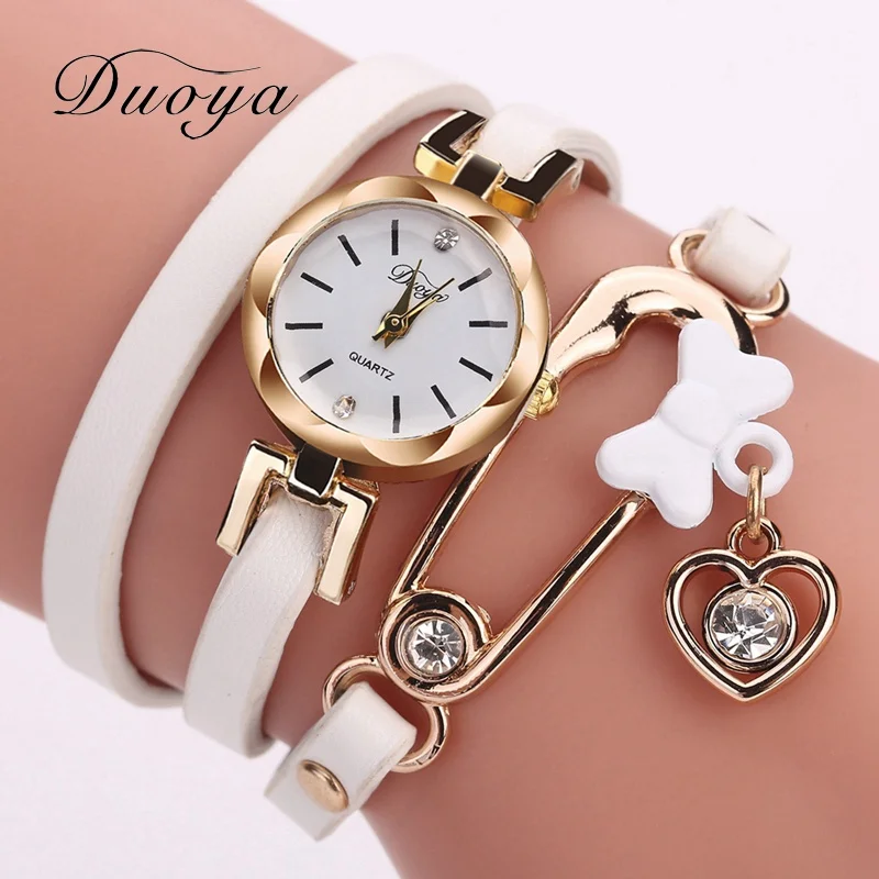 

Duoya Watch Fashion Women Bracelet Wristwatches Ladies Gold Vintage Heart Bow Quartz Watches For Clock Drop Shipping