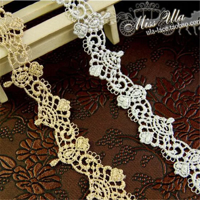 

2yard gold, silver polyester small flower heart lace trim wide 2.6cm LA190