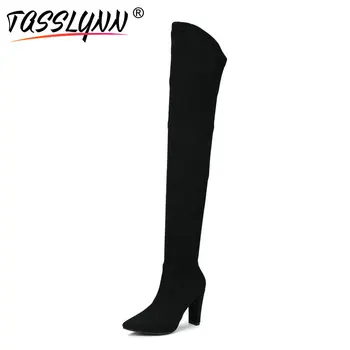 

TASSLYNN 2018 Women Winter Boots Zipper Thin High Heels Autumn Shoes Over The Knee Boots Pointed Toe Crystal Woman Boots Size 43