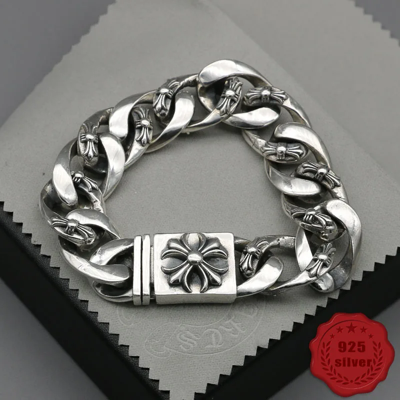 

S925 sterling silver bracelet fashion personality popular accessories new locomotive domineering cross punk style 2019 hot sale