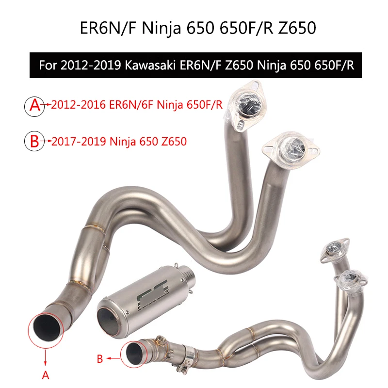 

( Complete Exhaust System ) For 2012-2019 Kawasaki Z650 ER6N ER6F Ninja 650 650R 650F Slip On 51 mm Tips Motorcycle Muffler Pipe