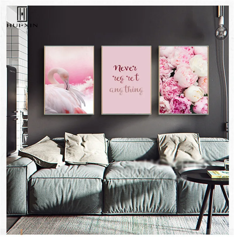 Beautiful Pink and White Flowers Flamingo Inspiring Quotes Canvas Print Wall Decorative Paintings Art Poster For Home Decor