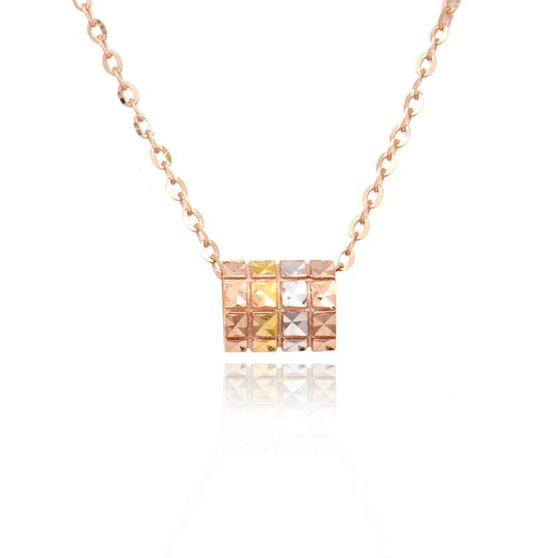 

18K color gold car flower cylinder set chain au750 necklace + pendant female models