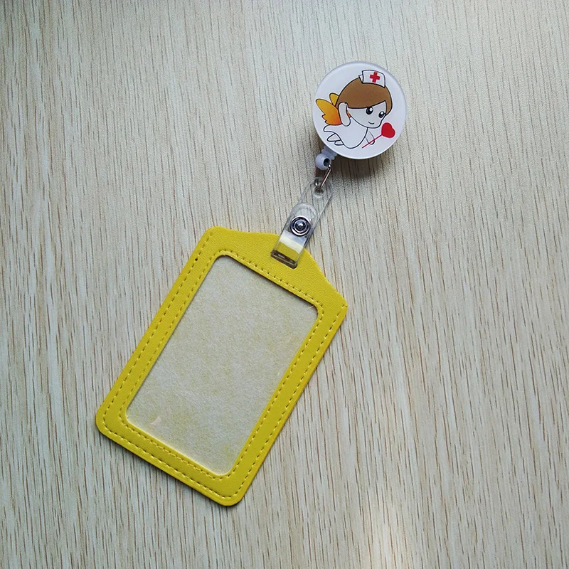 1Pcs Cute cartoon Retractable Badge Reel withHorizontal and vertical style PU ID Doctor and nurse Card Work Card Badge Holder