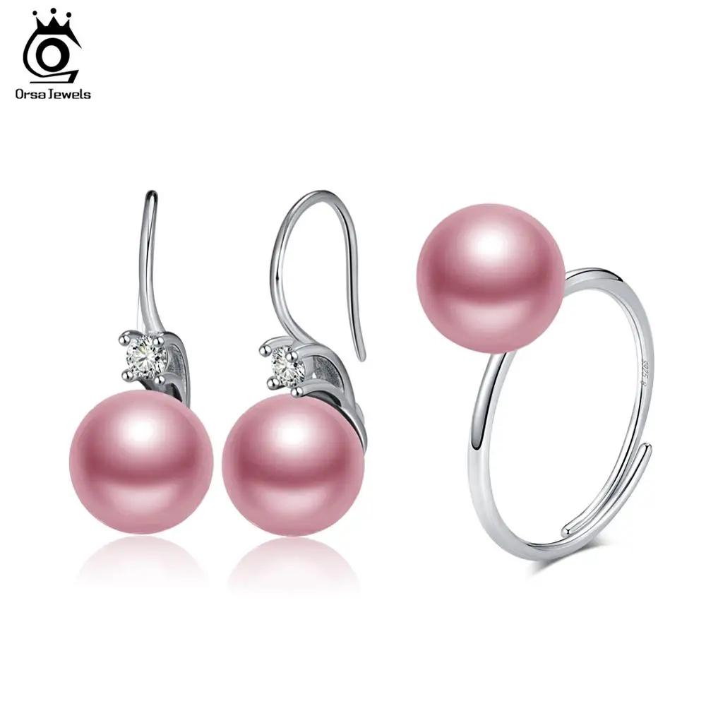 

ORSA JEWLES 925 Sterling Silver Pearl Earrings Ring Set Elegant Party Gift Fashion Women Jewelry Sets SS28