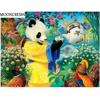 

5D Diy Diamond Painting Full Square Needlework Cross Stitch 3D Diamond Embroidery Pandas and Teapot Mosaic Christmas Decoration