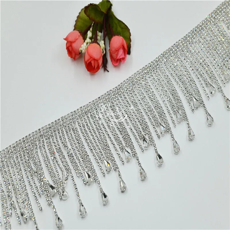 Crystal Silver Rhinestone Appliques Fringe Trimming bridal for wedding