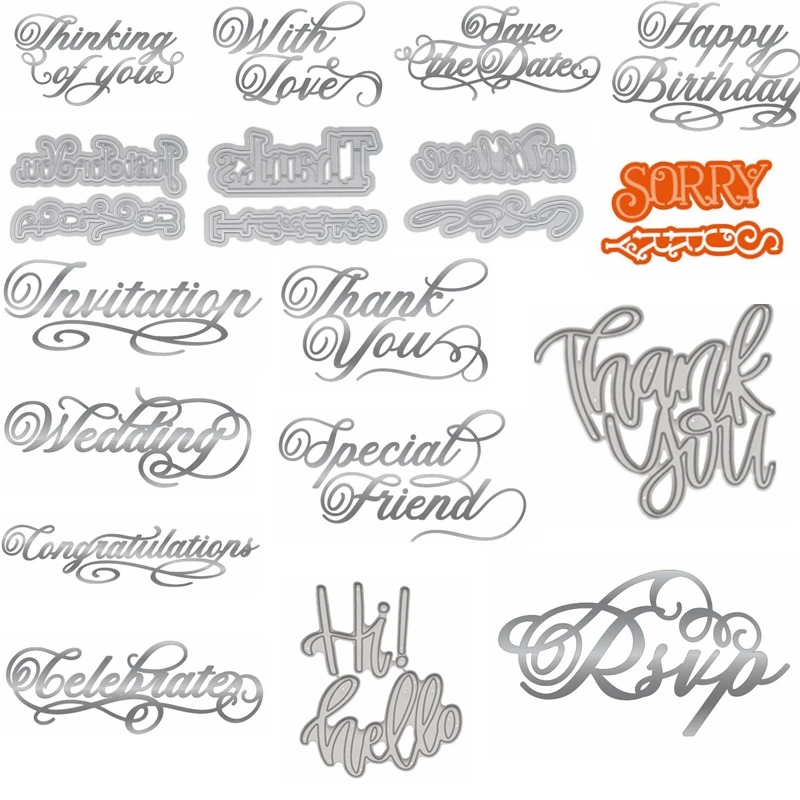 

Invitation Thank You Mixed Words Metal Cutting Dies DIY Scrapbooking Crafts Card Album Embossing New Dies For 2019