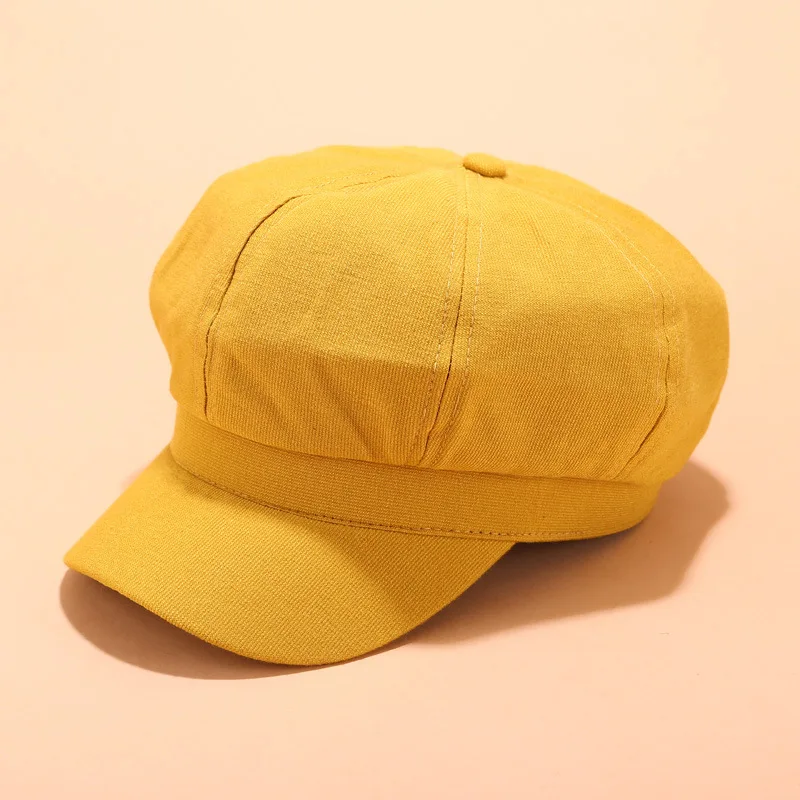 Yellow Модные зимние и осенние дамские шапки, женские шапки, Вельветовая Кепка, Европейская и американская Ретро Плоская верхняя Повседневная восьмиугольная кепка Z51 - Цвет: Yellow