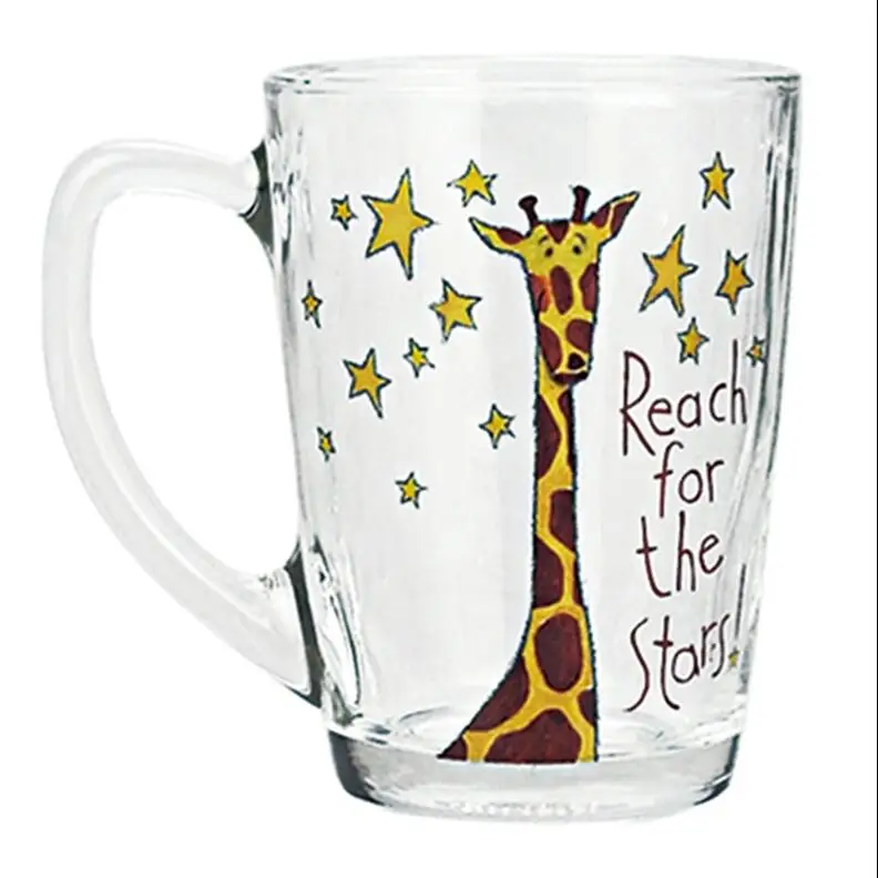 Стакан для напитков стекло es стойкие прозрачные чашки с ручкой напиток сочные чашки Чай Молоко Кофе Кружка Изолированная стеклянная кружка - Цвет: giraffe