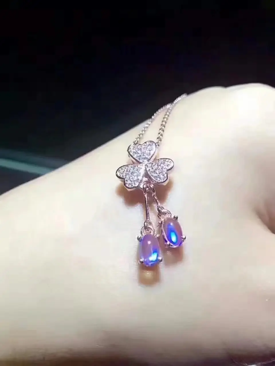 Верность естественно 4*6 мм подвески из лунного камня s925 серебро happy fine jewelry подарок для женщин вечерние натуральный синий драгоценный камень