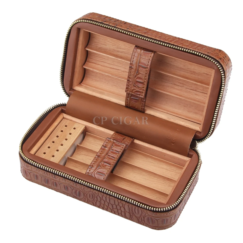 Cigar Travel Case Leather Cedar Wood Portable Cigar Humidor with