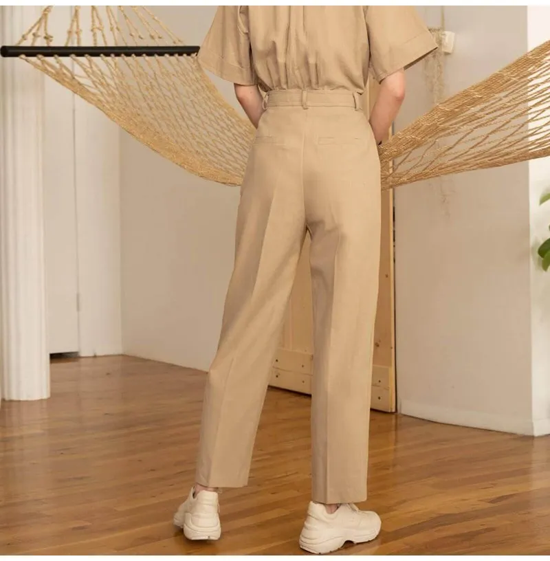 2019 Summer Women Solid Button Pocket Casual Pants New Ol Full Length Work Cargo Trousers Beige High Waist Harem Pants 2019 Summer Women Solid Button Pocket Casual Pants New Ol Full Length Work Cargo Trousers Beige High Waist Harem Pants