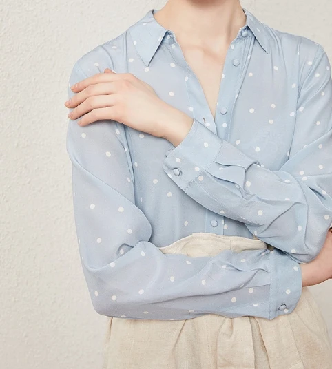 

Women Polka Dot Blouse Chic Button Top Long Sleeve Blue Pink Shirts 2019 New