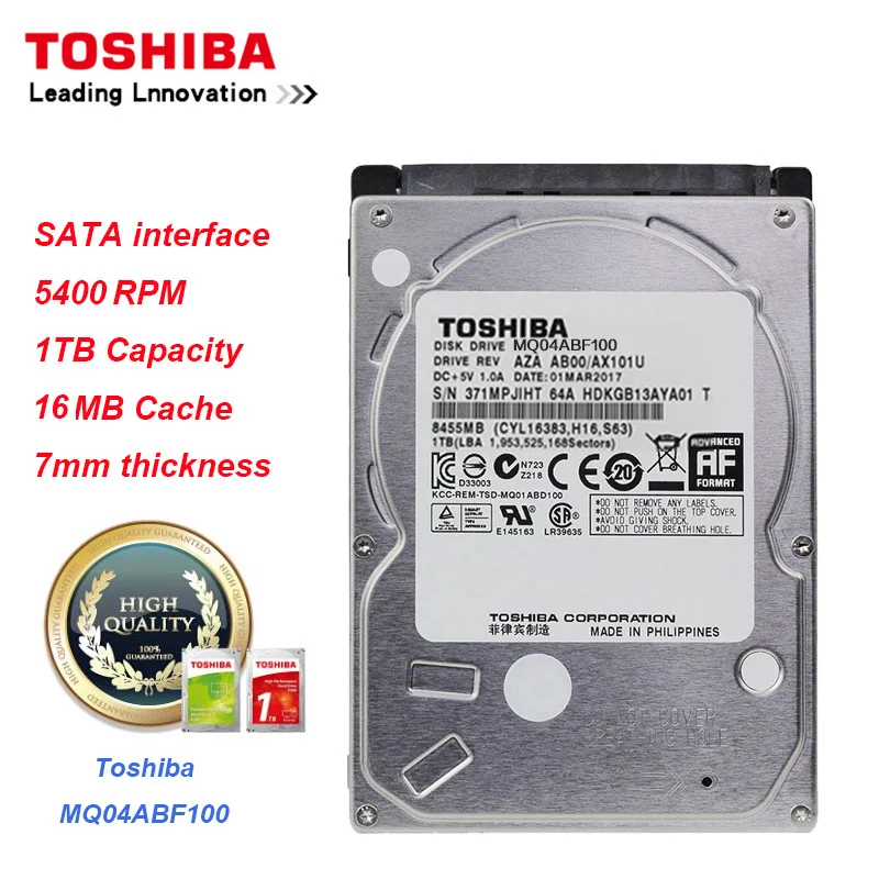 Toshiba 1 ТБ HDD MQ04ABF100 хранение данных SATA3.0 5400 об/мин 16 Мб кэш 7 мм тонкость 2 5