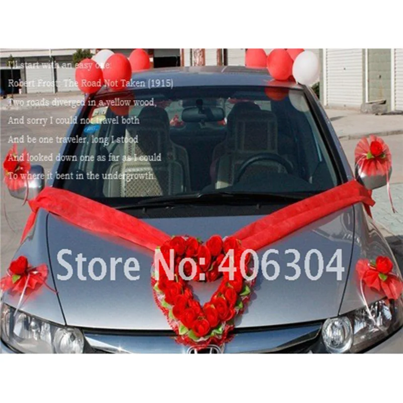 

1 set/lot Heart shape wedding car Artificial flowers red wedding rose flower wedding house decoration decorative flowers wreath