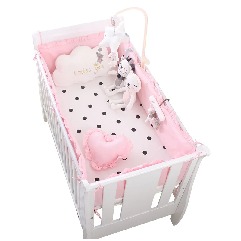 5pcs Set Crib Bumpers +Fitted Bed Sheets Baby Cotton Cot Bumper Children Barrier For Bed Toddler Children's Room Beds Bedding