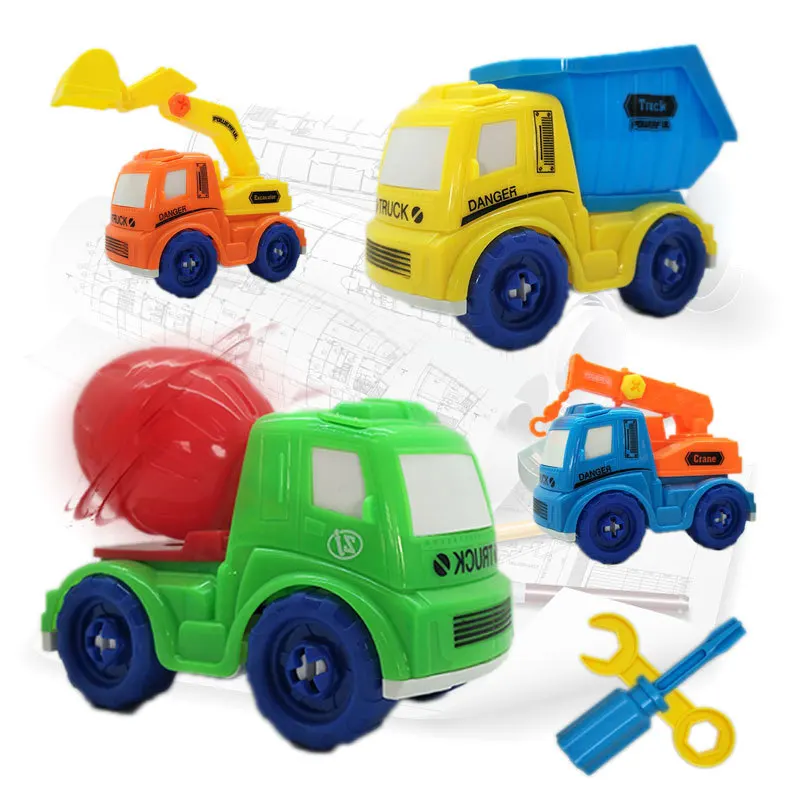 3-7Y четыре вида транспортных средств на строительной площадке дети разборки набор гаек конструктор для мальчика игрушки мальчиков